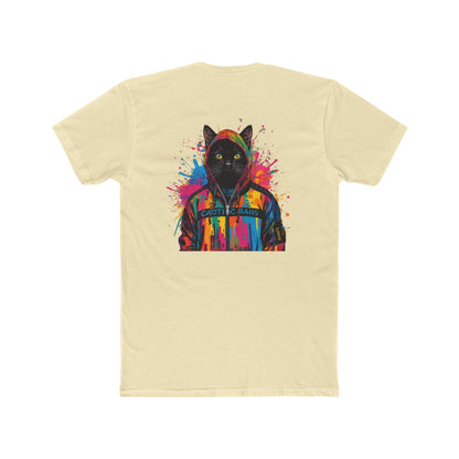 Cat Hoodie Art T‑Shirt — Colorful Black Cat Graphic Tee