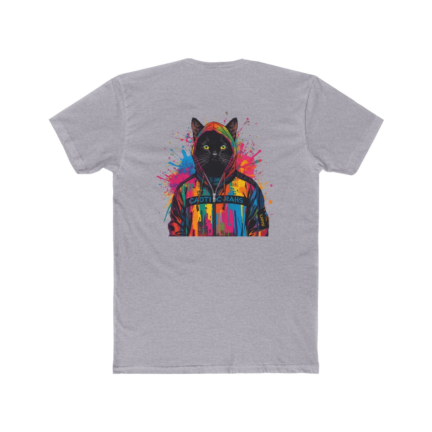 Cat Hoodie Art T‑Shirt — Colorful Black Cat Graphic Tee
