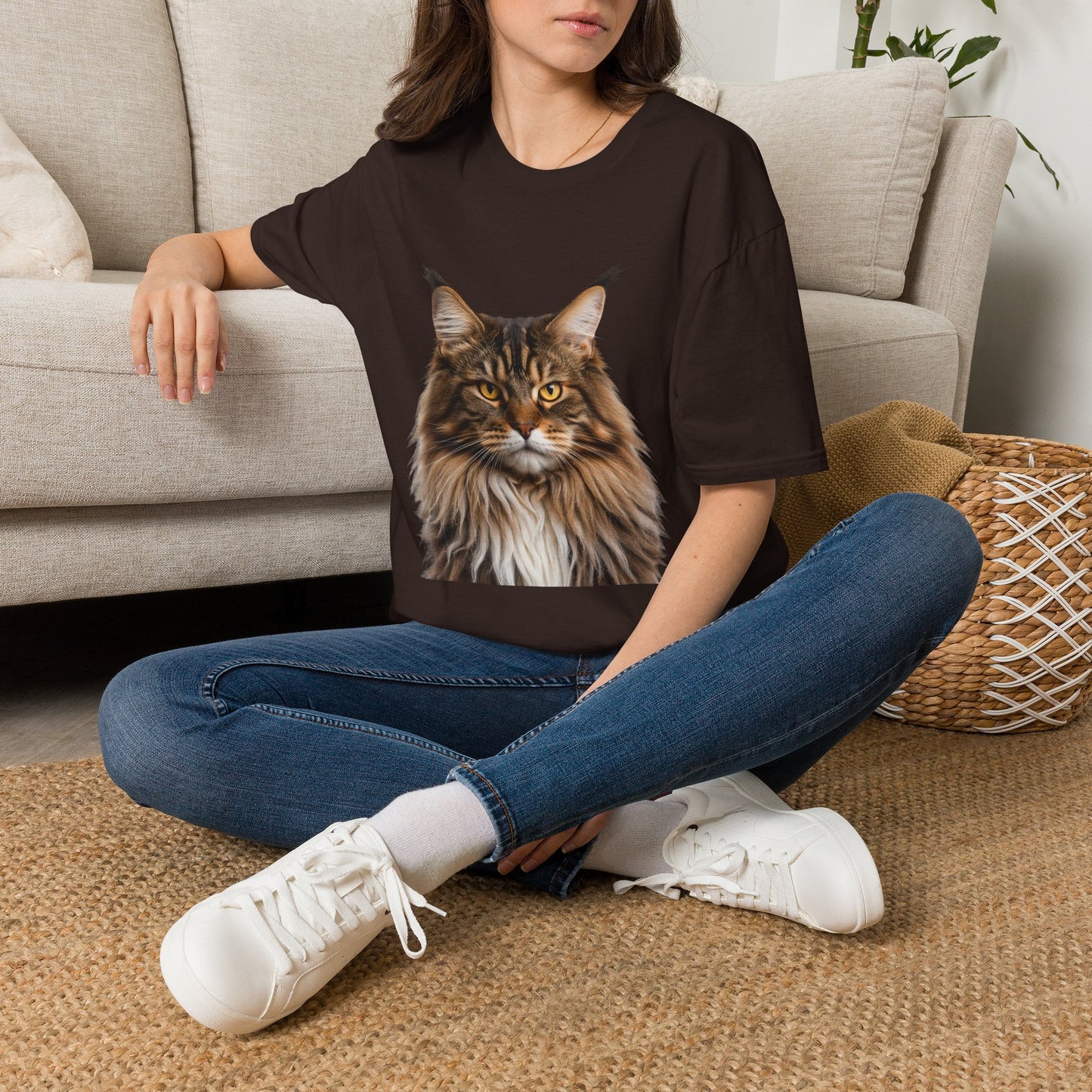 Maine Coon Cat Portrait T-Shirt — Realistic Brown Tabby Cat Tee