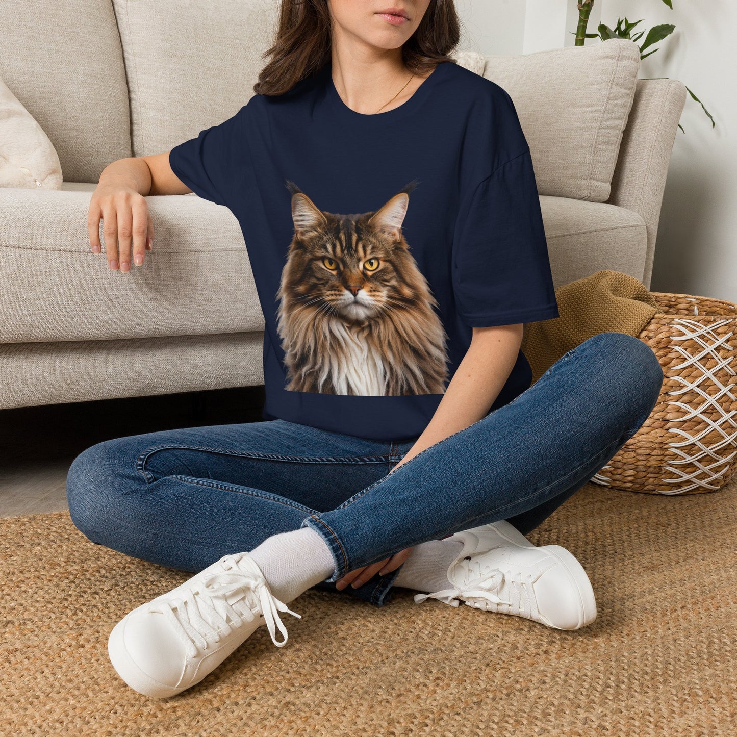 Maine Coon Cat Portrait T-Shirt — Realistic Brown Tabby Cat Tee