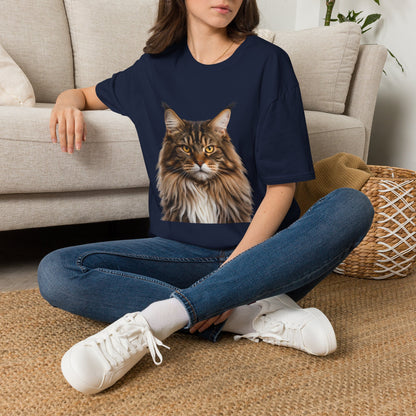 Maine Coon Cat Portrait T-Shirt — Realistic Brown Tabby Cat Tee