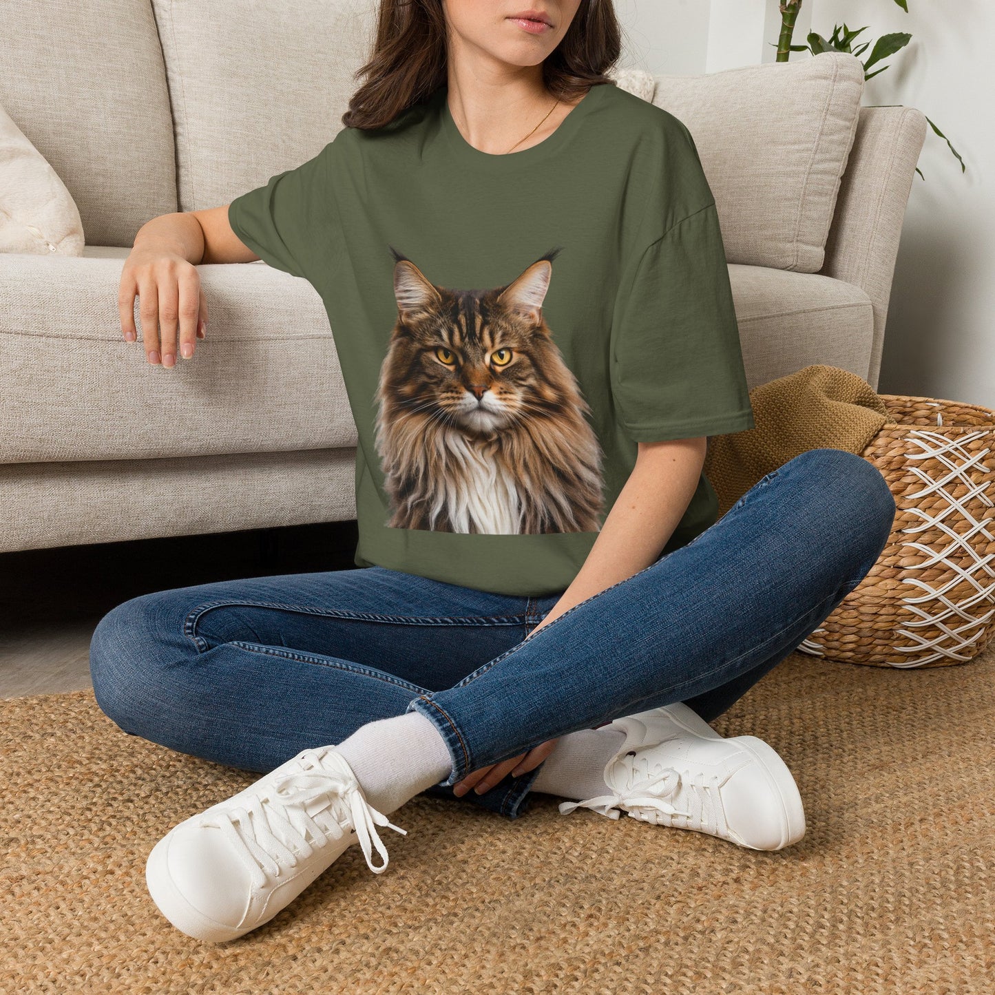 Maine Coon Cat Portrait T-Shirt — Realistic Brown Tabby Cat Tee