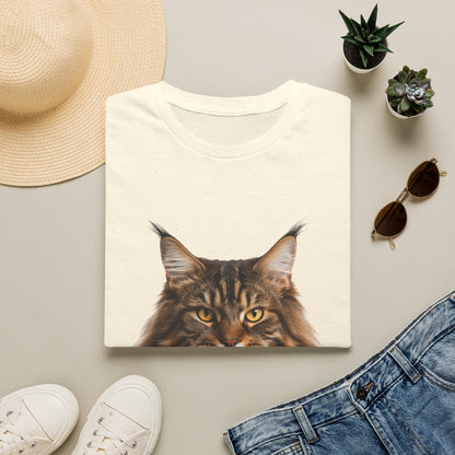 Maine Coon Cat Portrait T-Shirt — Realistic Brown Tabby Cat Tee