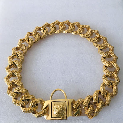 Cuban Link Dog Collar – Gold & Silver Stainless Steel Chain for Medium & Large Dogs