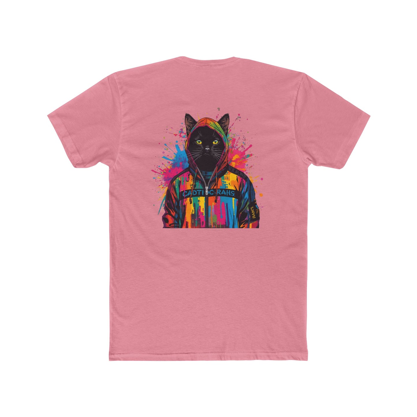 Cat Hoodie Art T‑Shirt — Colorful Black Cat Graphic Tee