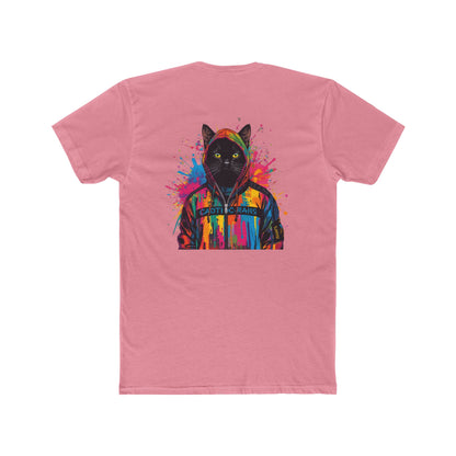 Cat Hoodie Art T‑Shirt — Colorful Black Cat Graphic Tee