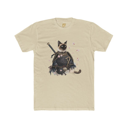 Samurai Cat Graphic Tee — Cute Warrior Cat T-Shirt with Sword & Cherry Blossoms