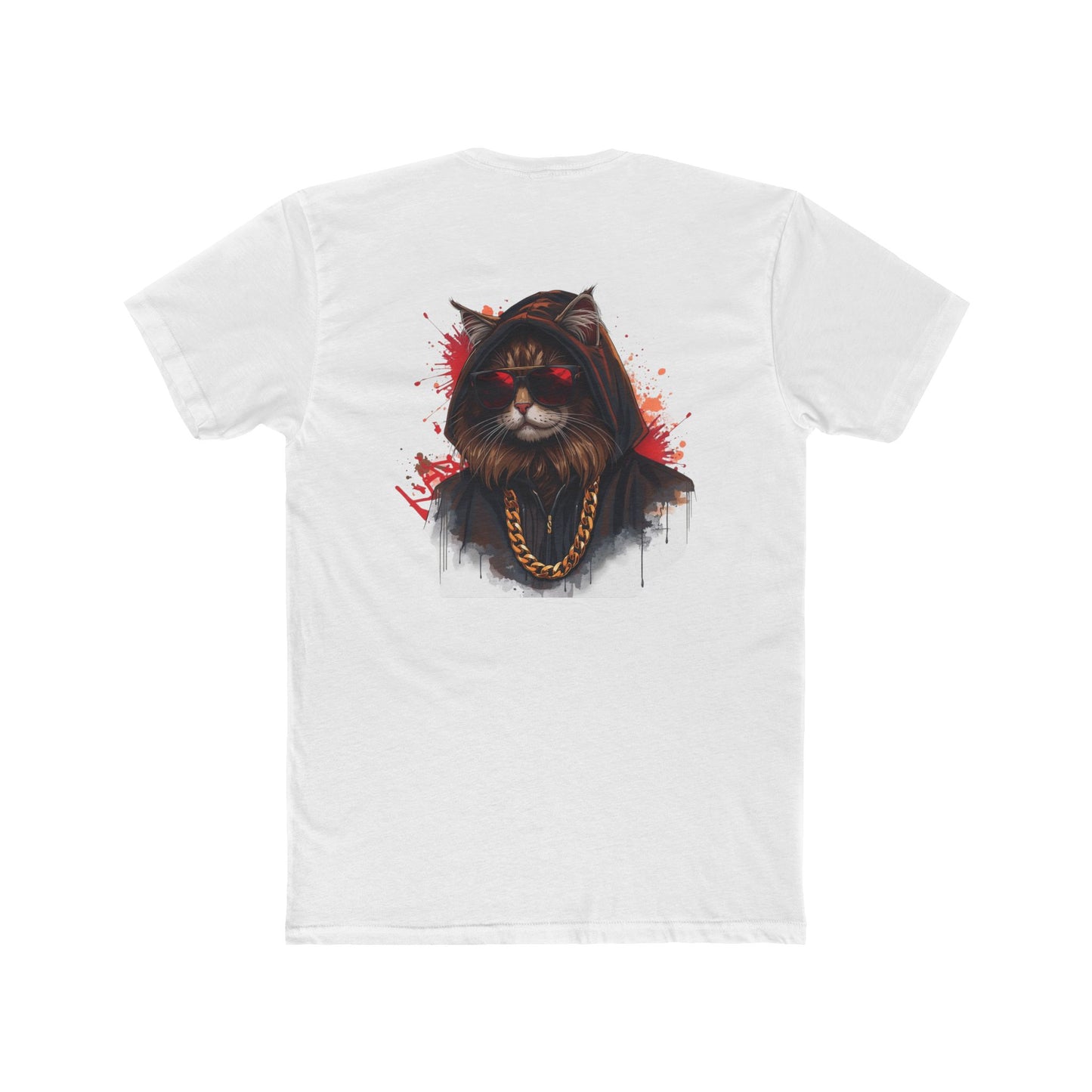 Cat Portrait Tee — Urban Streetwear Cat with Gold Chain Graphic T-Shirt