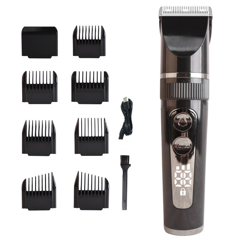 LCD Digital Display Electric Hair Clipper – Waterproof Low-Noise Professional Pet & Human Grooming Trimmer, Adjustable Blades, USB Rechargeable
