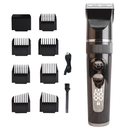 LCD Digital Display Electric Hair Clipper – Waterproof Low-Noise Professional Pet & Human Grooming Trimmer, Adjustable Blades, USB Rechargeable