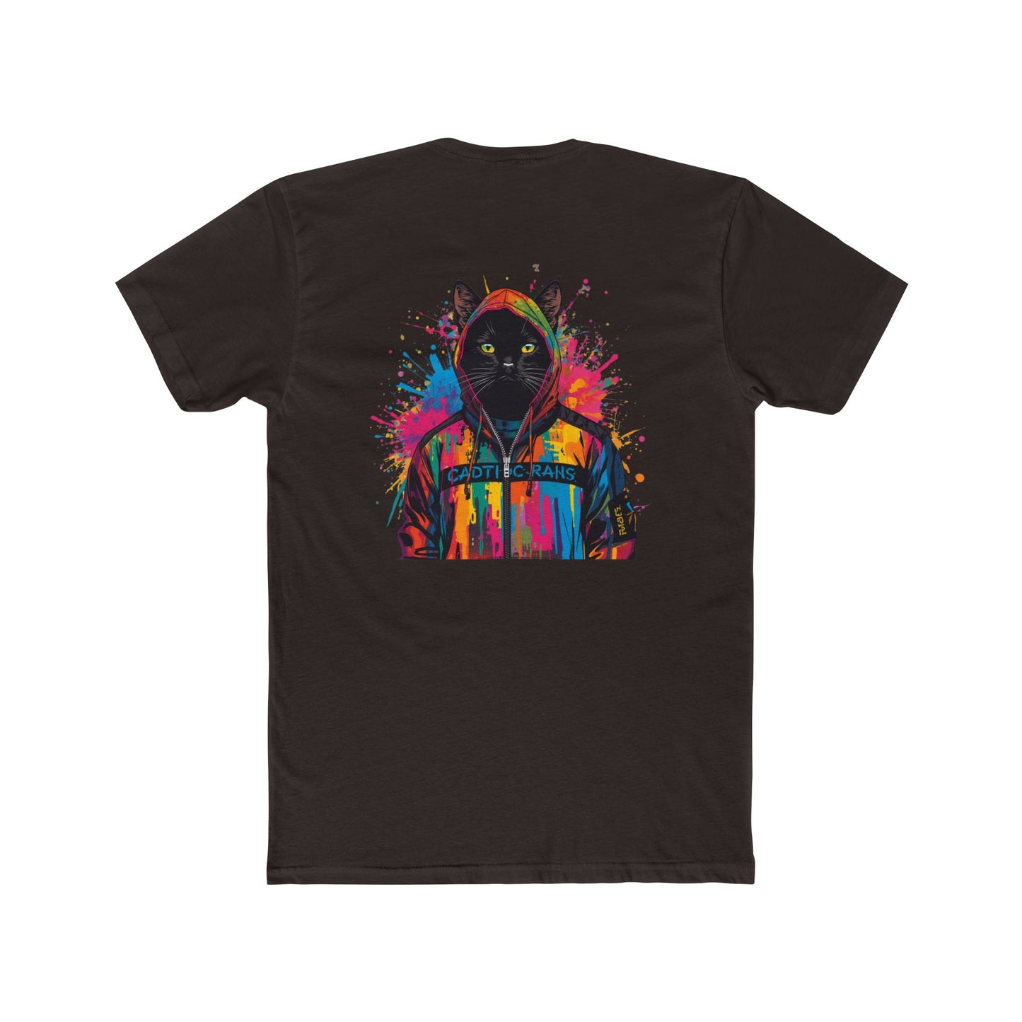 Cat Hoodie Art T‑Shirt — Colorful Black Cat Graphic Tee