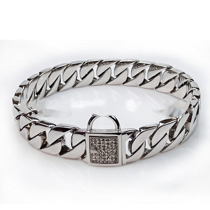 Stainless Steel Dog Chain Collar – 304 Rust-Resistant Adjustable Metal Pet Collar (30–75CM, Gold/Steel)