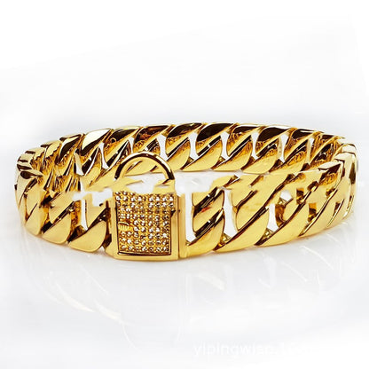 Stainless Steel Dog Chain Collar – 304 Rust-Resistant Adjustable Metal Pet Collar (30–75CM, Gold/Steel)