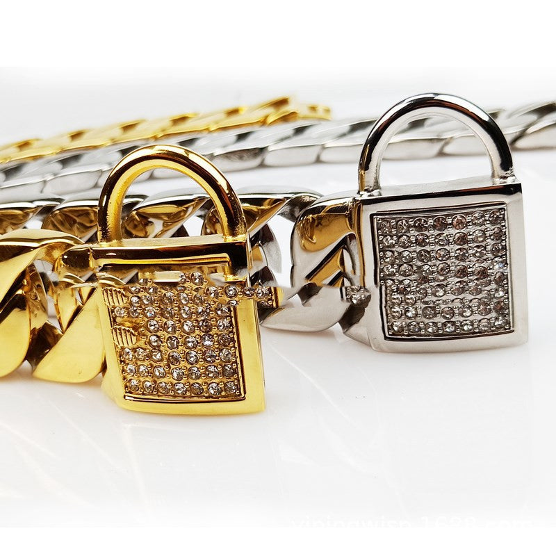 Stainless Steel Dog Chain Collar – 304 Rust-Resistant Adjustable Metal Pet Collar (30–75CM, Gold/Steel)