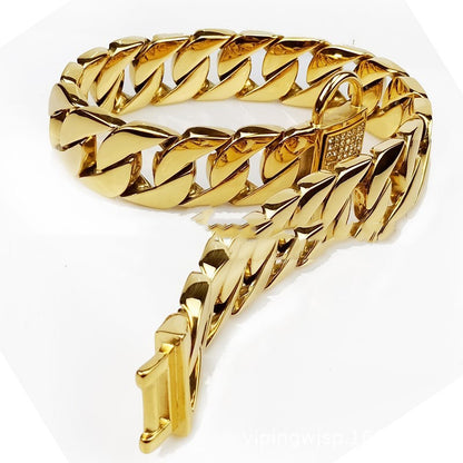 Stainless Steel Dog Chain Collar – 304 Rust-Resistant Adjustable Metal Pet Collar (30–75CM, Gold/Steel)