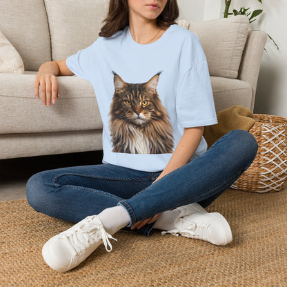Maine Coon Cat Portrait T-Shirt — Realistic Brown Tabby Cat Tee