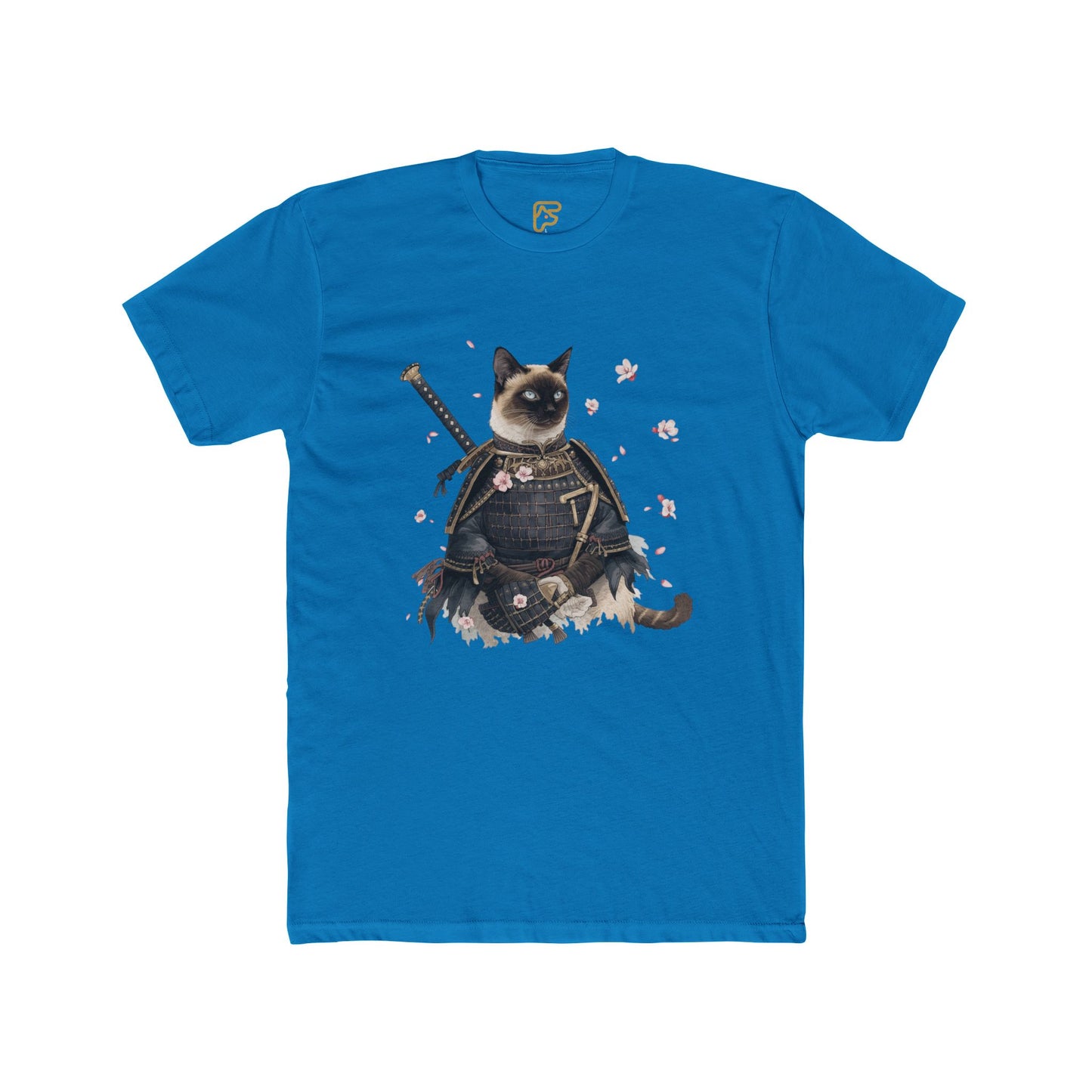 Samurai Cat Graphic Tee — Cute Warrior Cat T-Shirt with Sword & Cherry Blossoms