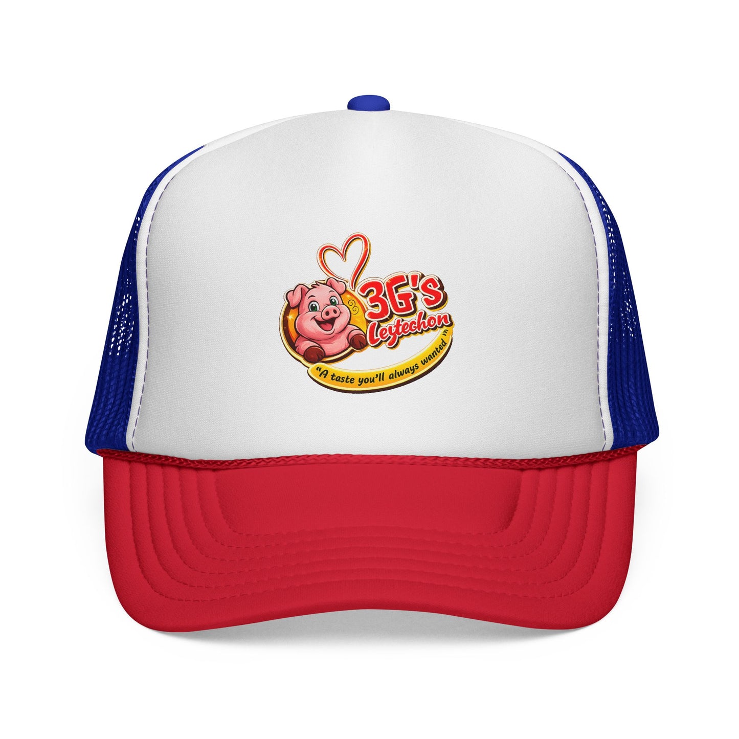 Pig Mascot Trucker Cap — 3G's Leftovers Retro Food Logo Mesh Hat