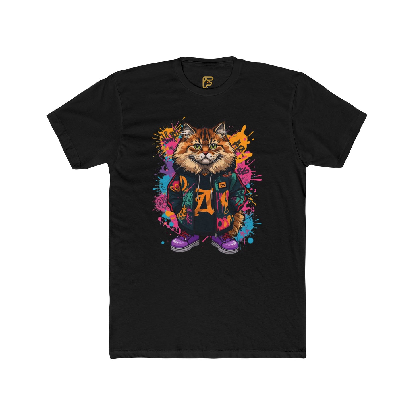Street Style Cat Graphic Tee — Colorful Urban Cat Print T-Shirt