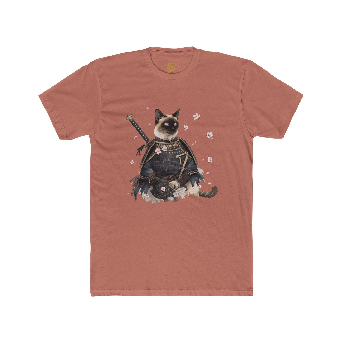 Samurai Cat Graphic Tee — Cute Warrior Cat T-Shirt with Sword & Cherry Blossoms