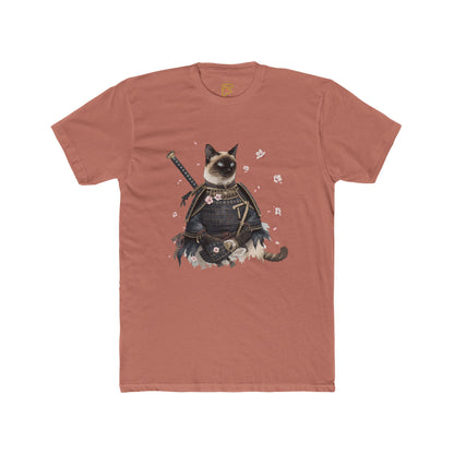 Samurai Cat Graphic Tee — Cute Warrior Cat T-Shirt with Sword & Cherry Blossoms