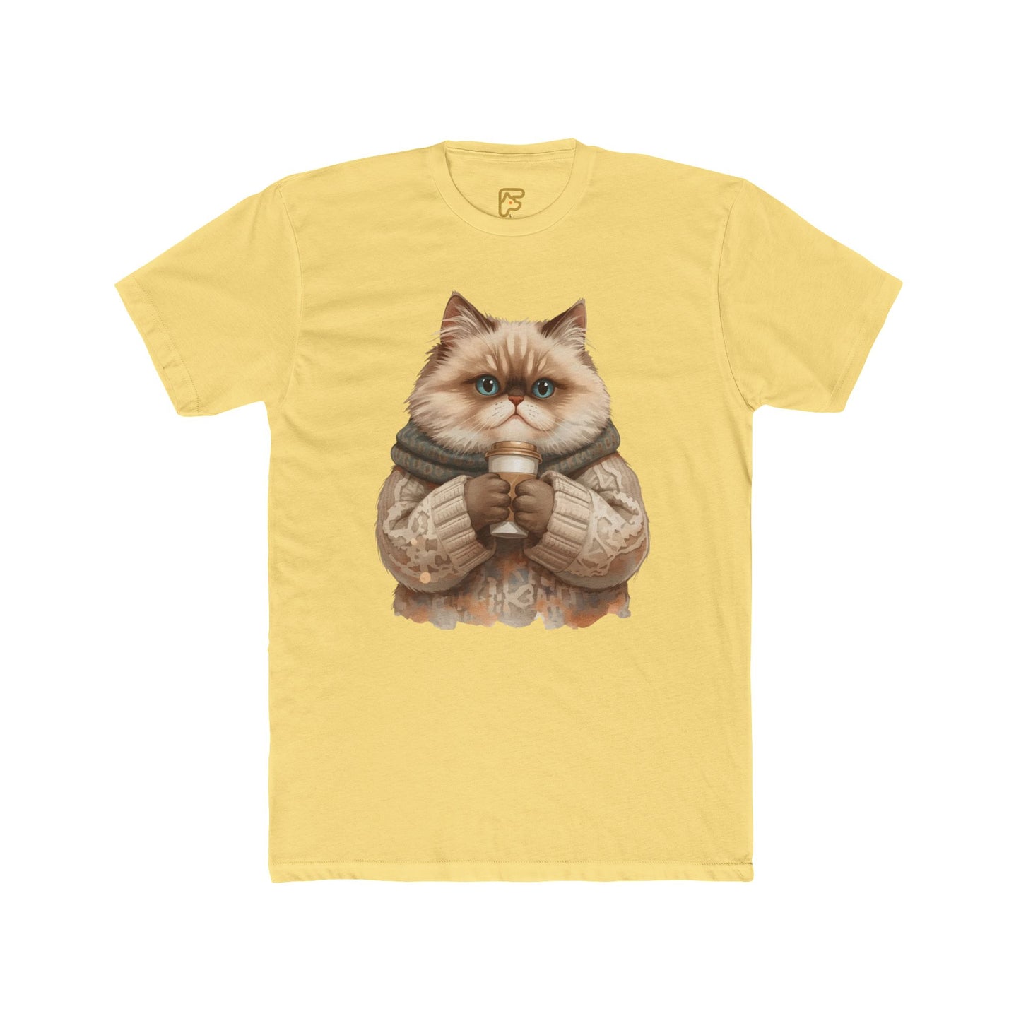 Cozy Cat Holding Coffee T‑Shirt — Cute Cat Sweater Graphic Tee for Cat Lovers