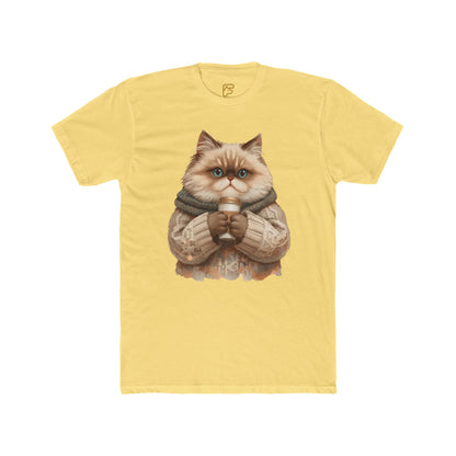 Cozy Cat Holding Coffee T‑Shirt — Cute Cat Sweater Graphic Tee for Cat Lovers