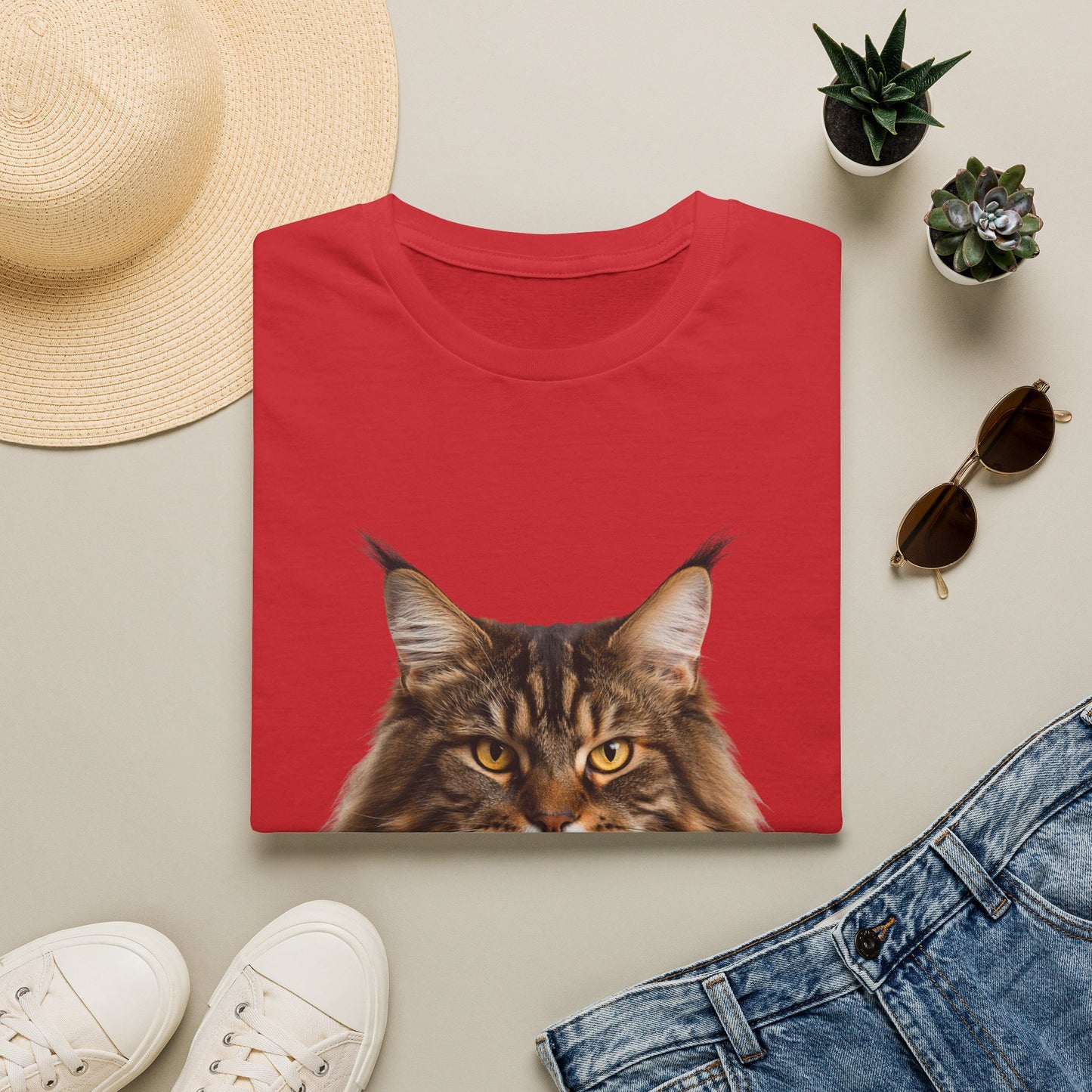 Maine Coon Cat Portrait T-Shirt — Realistic Brown Tabby Cat Tee