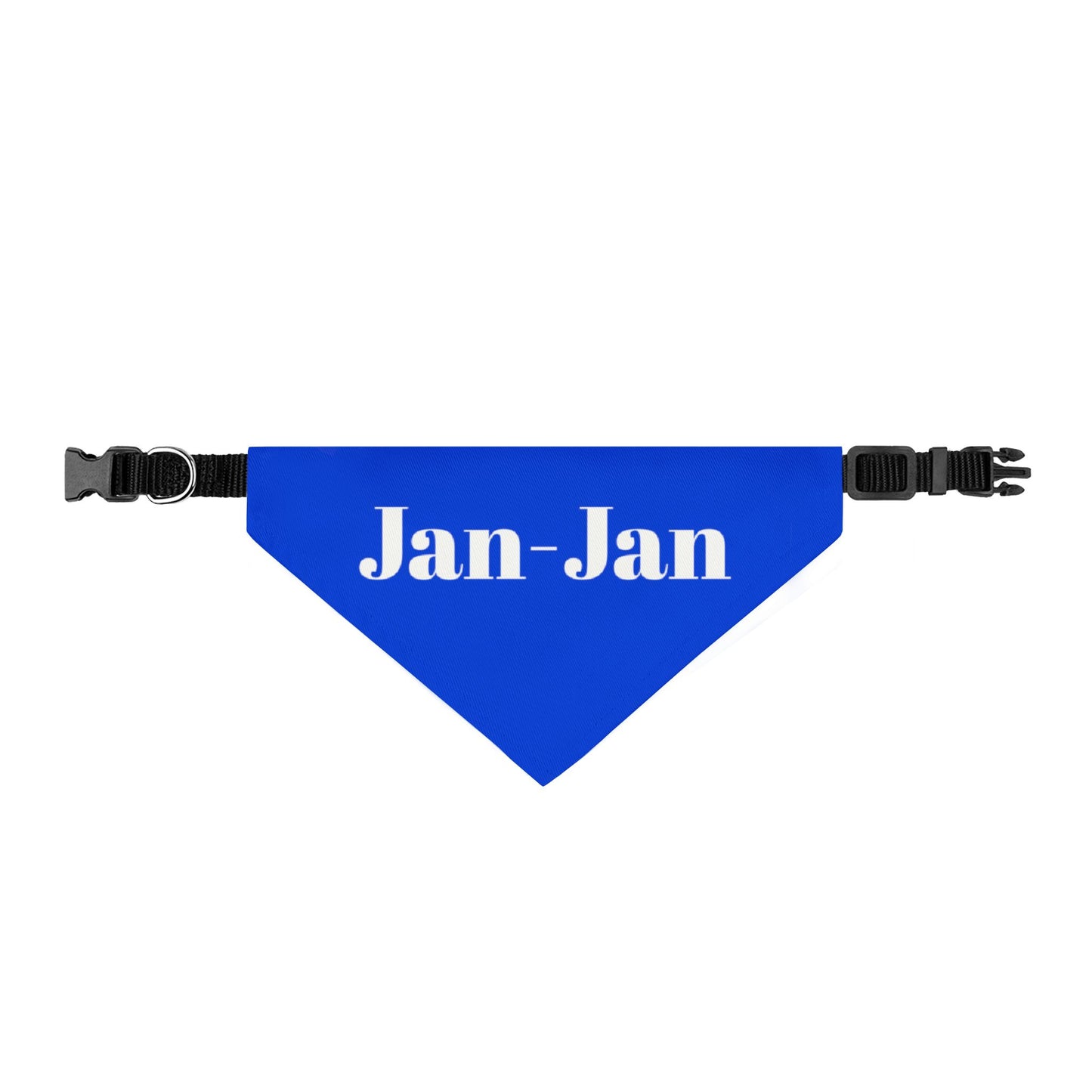 Personalized Clip-On Pet Bandana – Blue Custom Name "Jan-Jan"