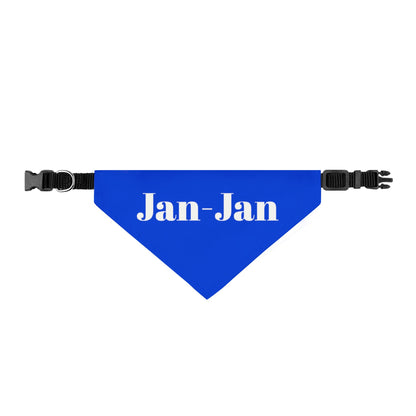 Personalized Clip-On Pet Bandana – Blue Custom Name "Jan-Jan"