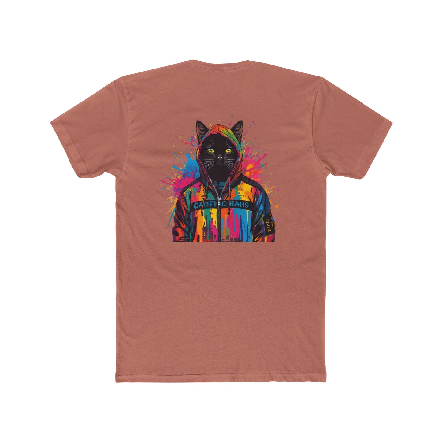 Cat Hoodie Art T‑Shirt — Colorful Black Cat Graphic Tee