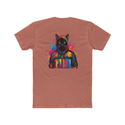 Cat Hoodie Art T‑Shirt — Colorful Black Cat Graphic Tee