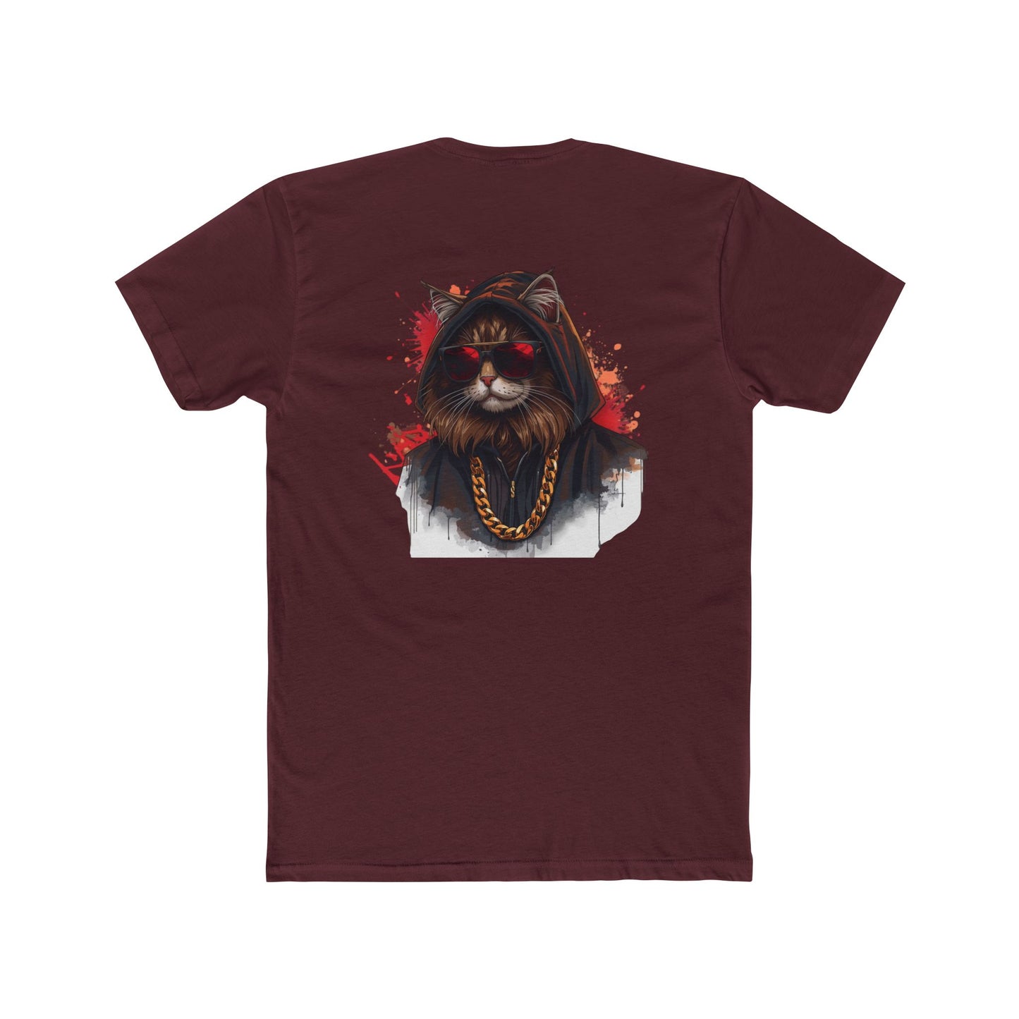 Cat Portrait Tee — Urban Streetwear Cat with Gold Chain Graphic T-Shirt