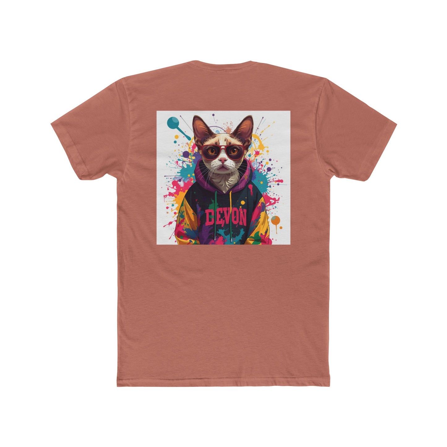 Cat Portrait Tee — Colorful Streetwear Cat Graphic Shirt (Back Print)