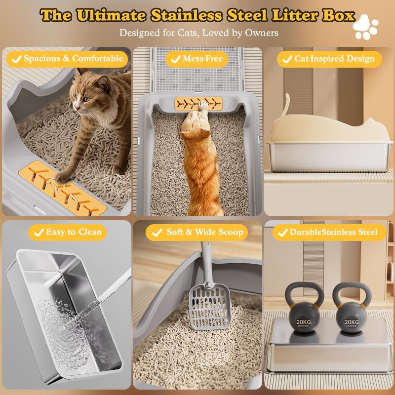 Large Stainless Steel Cat Litter Box – Rust-Resistant Easy-Clean Design