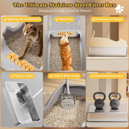 Large Stainless Steel Cat Litter Box – Rust-Resistant Easy-Clean Design