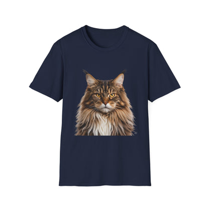 Maine Coon Cat Portrait T-Shirt — Realistic Brown Tabby Cat Tee