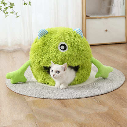 Fluffy Cave Cat Bed – Monster Inc-Themed Plush Calming Bed for Cats & Small Dogs