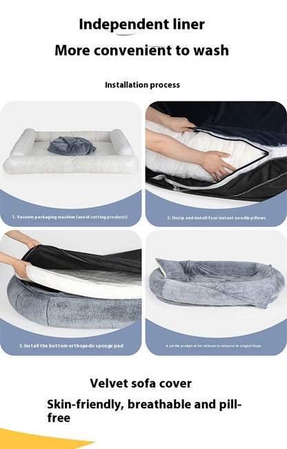 Washable Large Dog Bed for Human and Adult Dogs – Removable Cover Kennel Cushion, Soft Pet Sleeping Mat