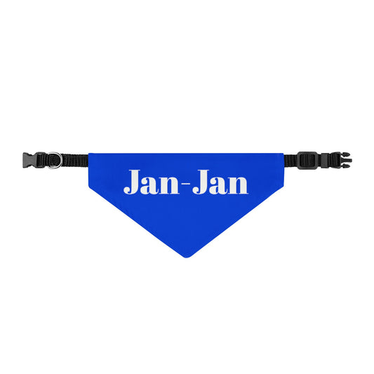 Personalized Clip-On Pet Bandana – Blue Custom Name "Jan-Jan"