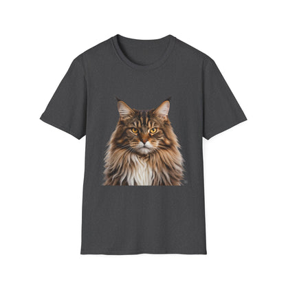 Maine Coon Cat Portrait T-Shirt — Realistic Brown Tabby Cat Tee