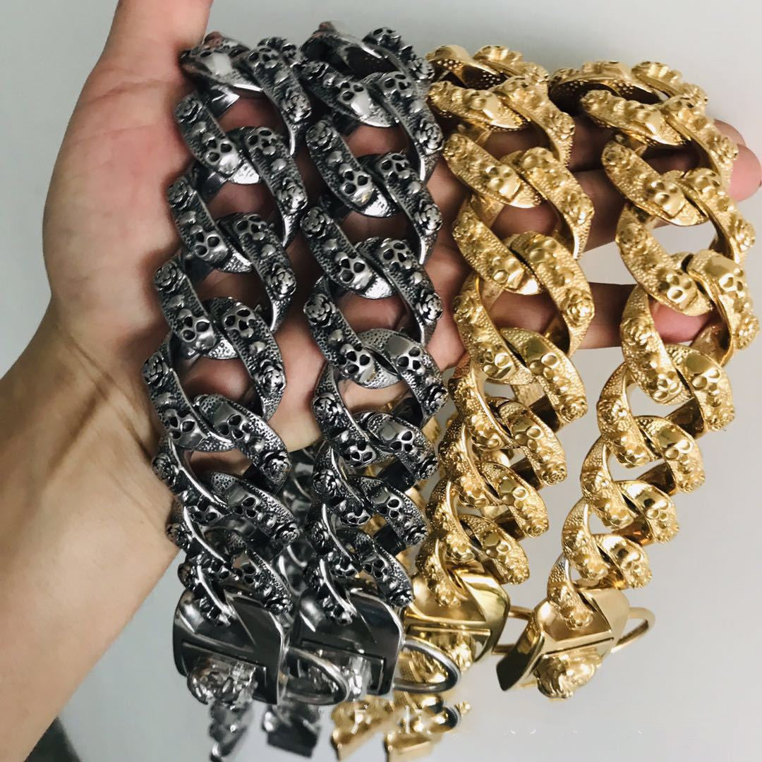 Cuban Link Dog Collar – Gold & Silver Stainless Steel Chain for Medium & Large Dogs