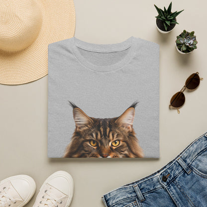 Maine Coon Cat Portrait T-Shirt — Realistic Brown Tabby Cat Tee