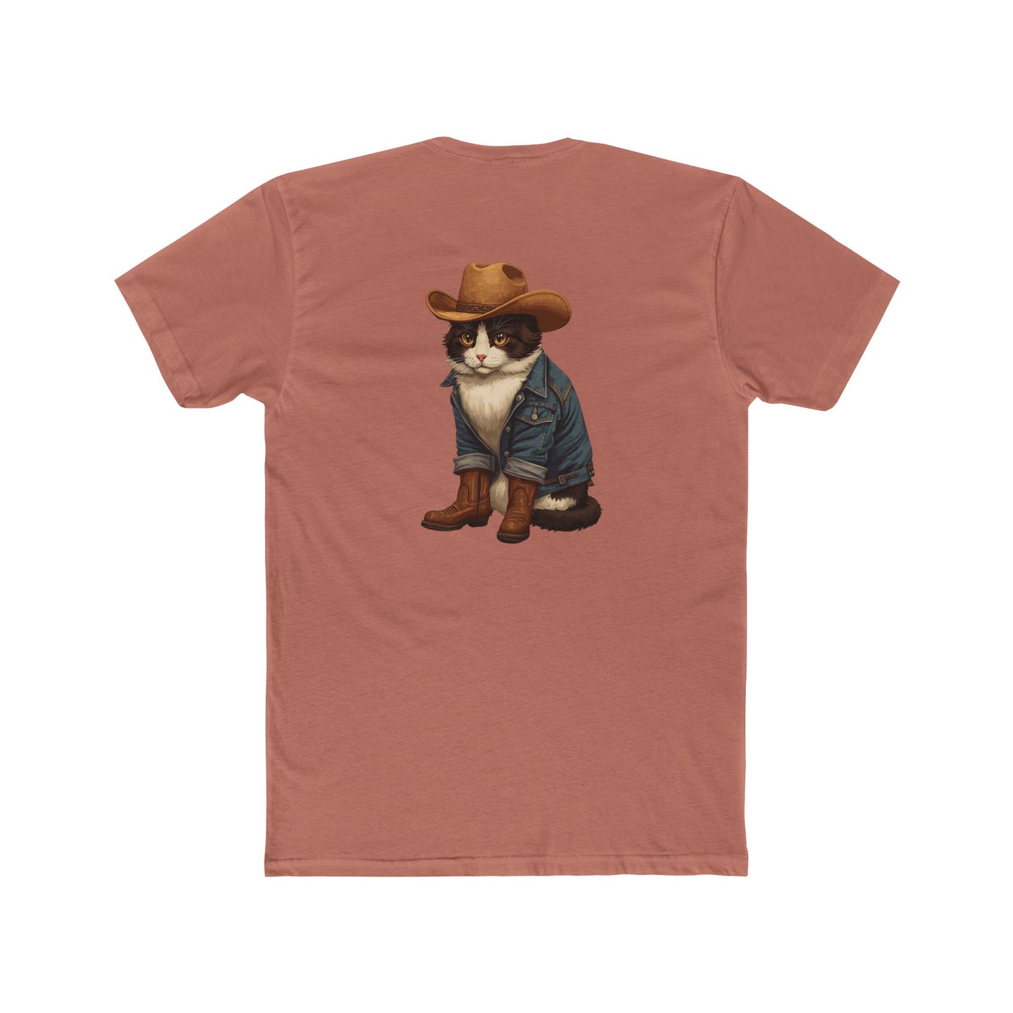 Cowboy Cat T‑Shirt — Western Cat Graphic Tee with Pocket Logo