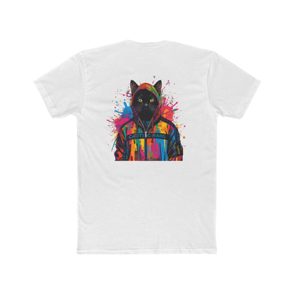 Cat Hoodie Art T‑Shirt — Colorful Black Cat Graphic Tee