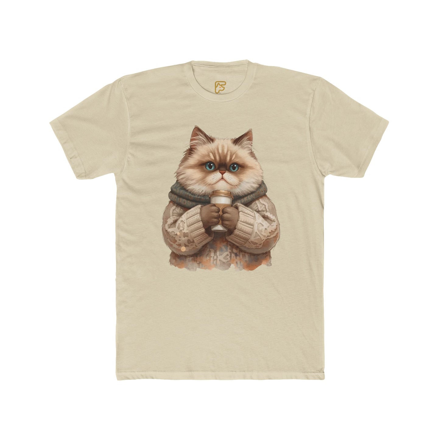 Cozy Cat Holding Coffee T‑Shirt — Cute Cat Sweater Graphic Tee for Cat Lovers