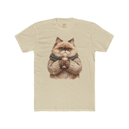 Cozy Cat Holding Coffee T‑Shirt — Cute Cat Sweater Graphic Tee for Cat Lovers