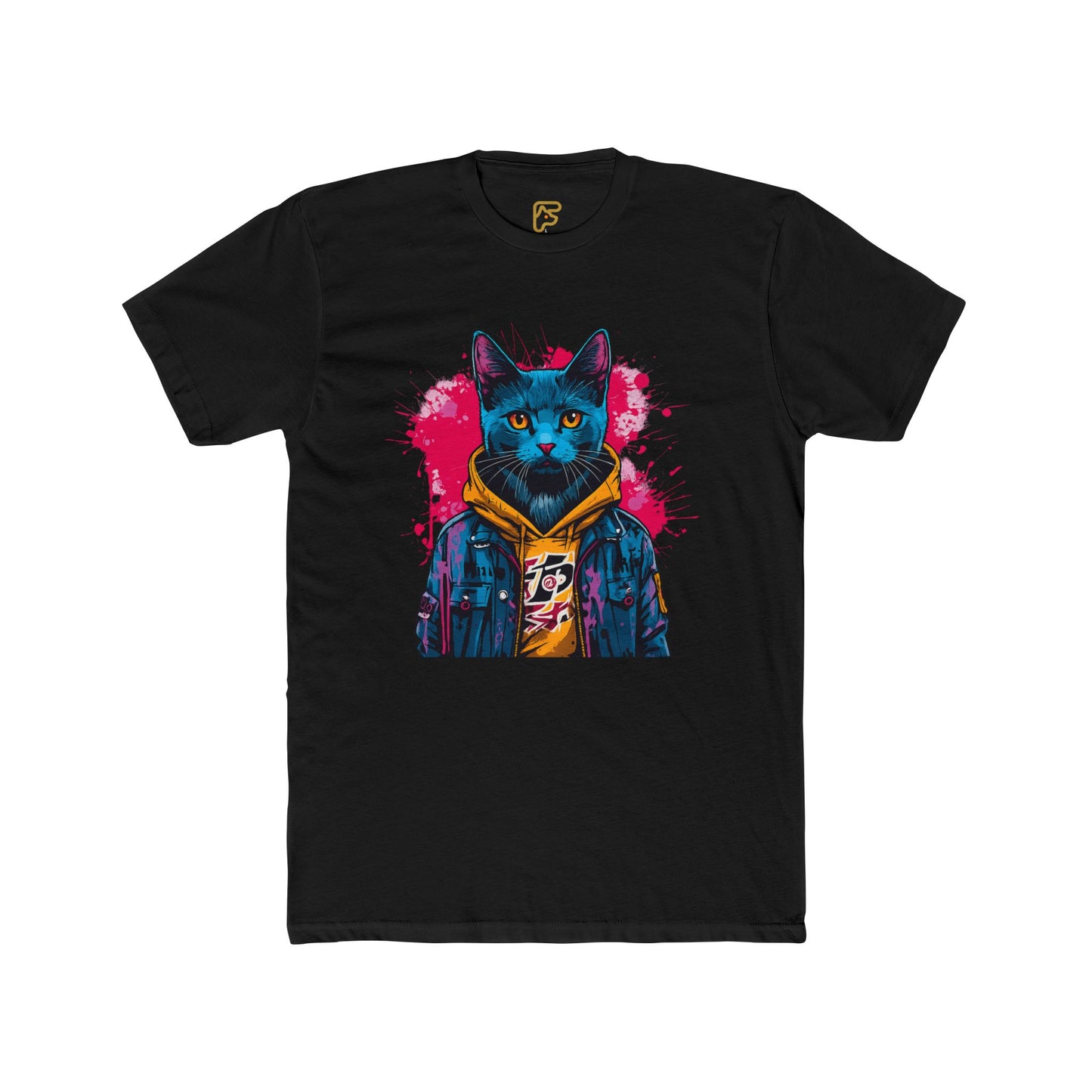Cat Noir Streetwear T-Shirt — Blue Cat in Hoodie Graphic Tee