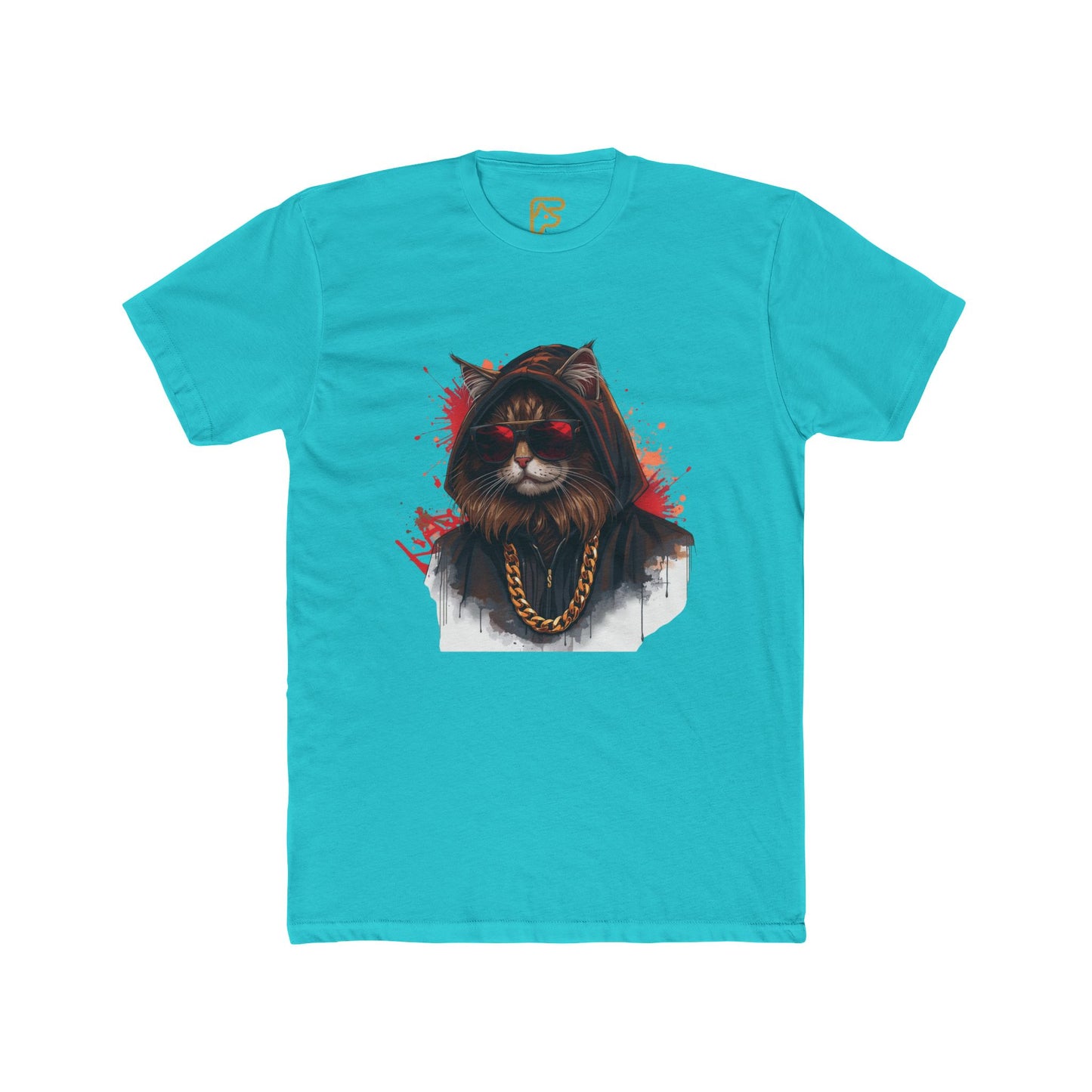 Cat Gangster T‑Shirt — Hooded Cat with Gold Chain Graphic Tee