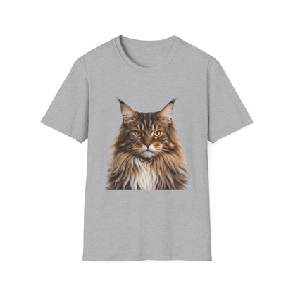 Maine Coon Cat Portrait T-Shirt — Realistic Brown Tabby Cat Tee